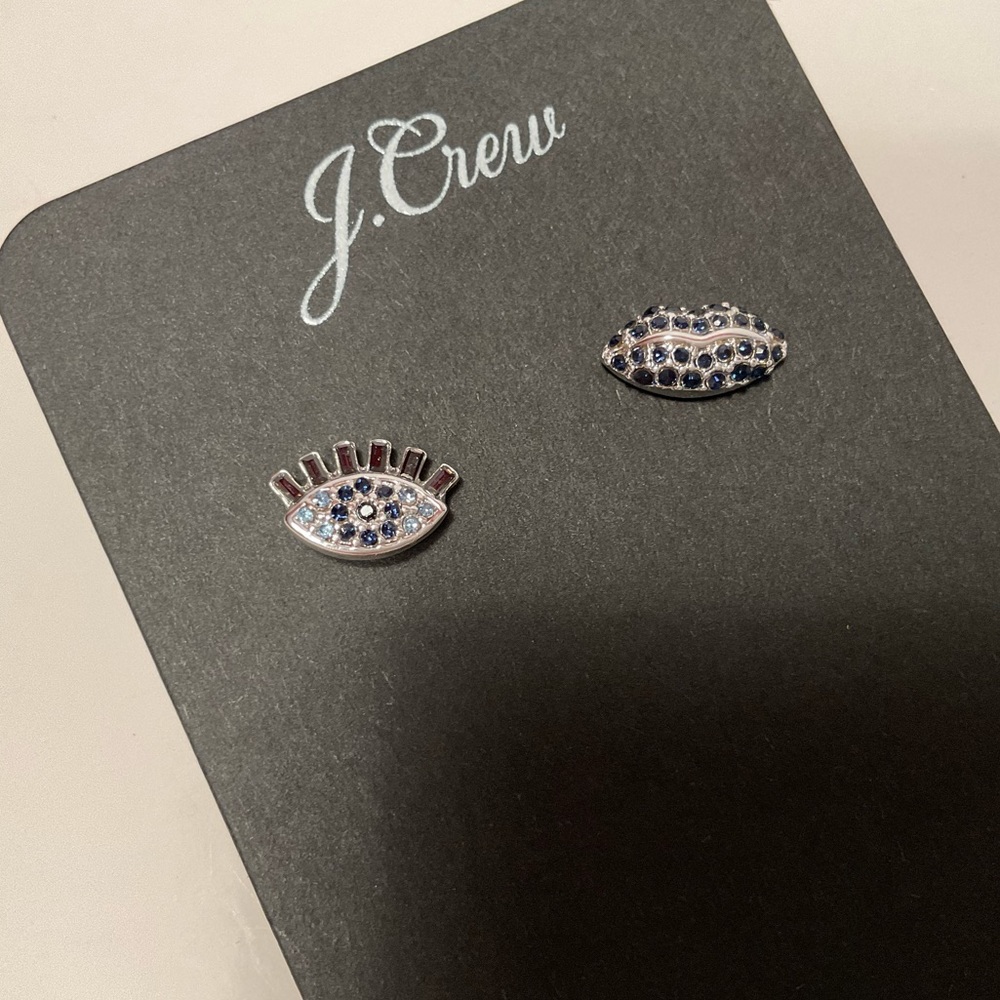 JCREW PAVE LIP AND EYE STUD EARRINGS - Picture 2 of 6